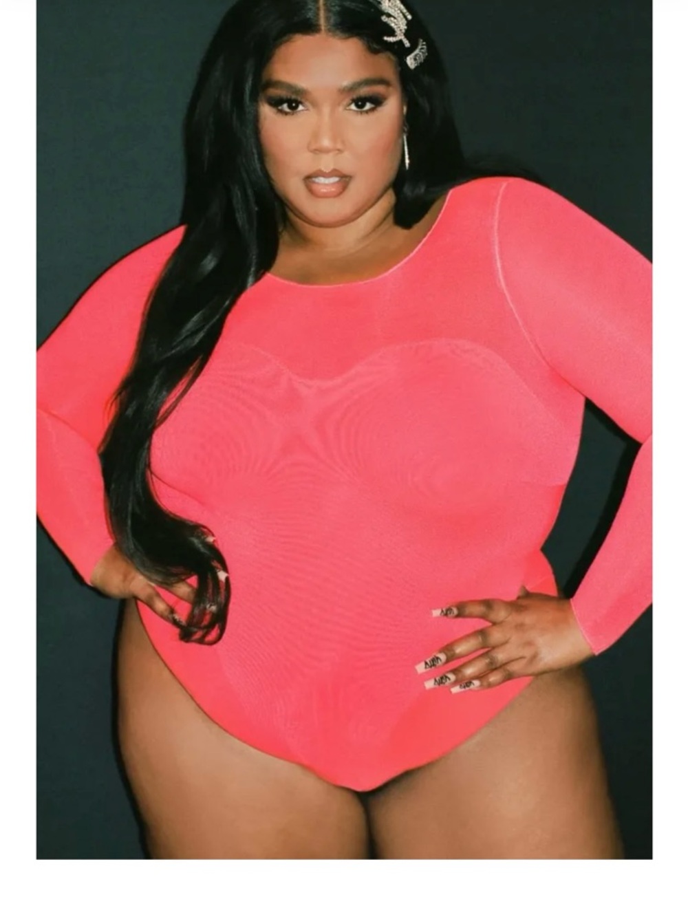 YITTY Neon Coral Long-Sleeve Scoop Neck Bodysuit